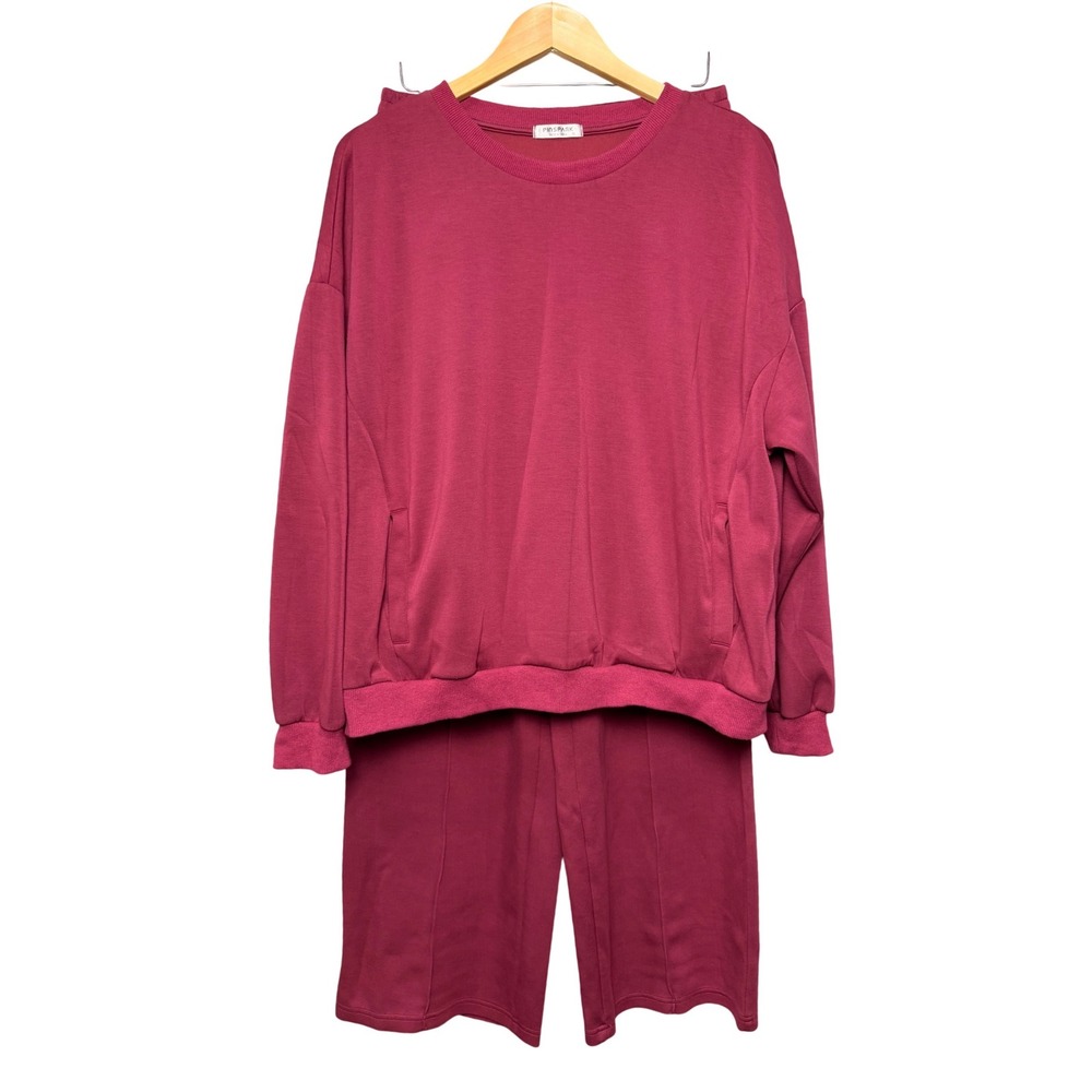 Womens Pinspark Magenta Sweatshirt Jogger Pants Set Lounge Casual Athleisure XL